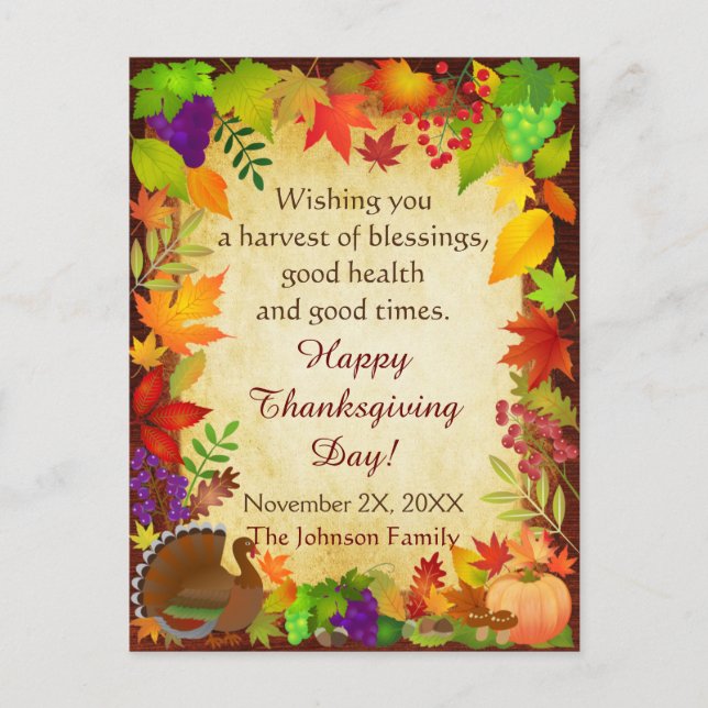 Colourful Thanksgiving Harvest Postcard (Front)