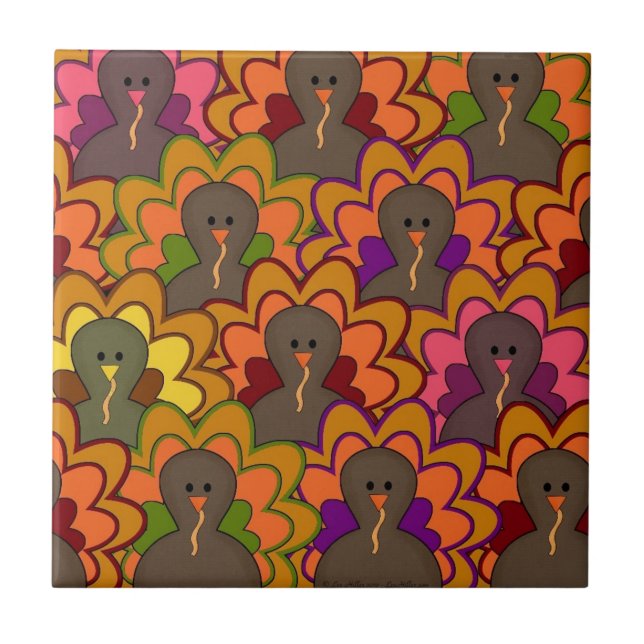 Colourful Thanksgiving Turkeys Tile (Front)