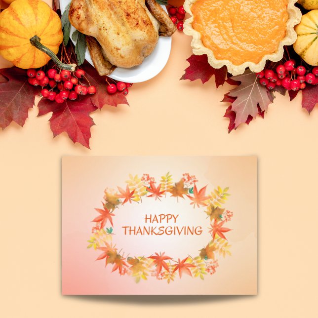 Colourful Thanksgiving Wreath Simple Greeting Holiday Card (Heartfelt gratitude with a Thanksgiving motif)