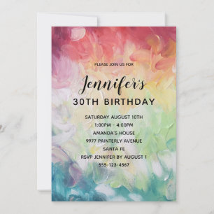 Colourful Thick Abstract Paint Birthday Party Invitation
