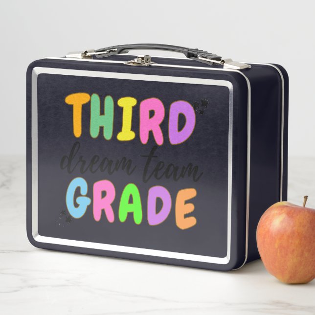 Colourful Third Grade, Back to School Cut Black  Metal Lunch Box (In Situ)