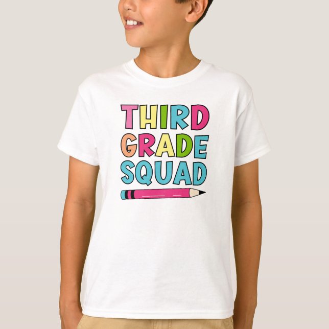 Colourful Third Grade Squad – Back To School T-Shirt (Front)