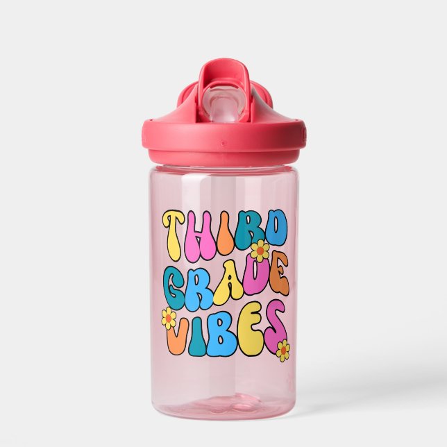Colourful Third Grade Vibes– Back to  school Retro Water Bottle (Front)