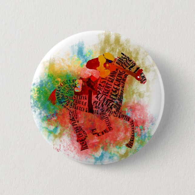 Colourful Thoroughbred in Typography 6 Cm Round Badge (Front)