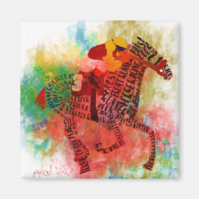 Colourful Thoroughbred in Typography Magnet (Front)