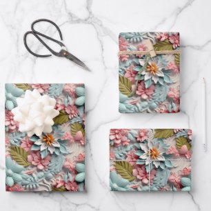 Colourful three dee floral tiled pattern wrapping paper sheet