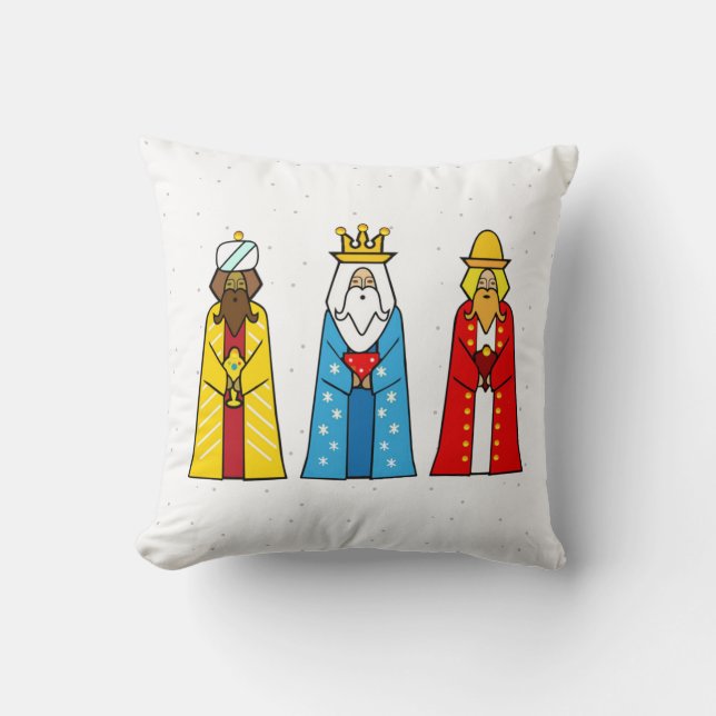 Colourful Three Wise Men on White Throw Pillow (Front)