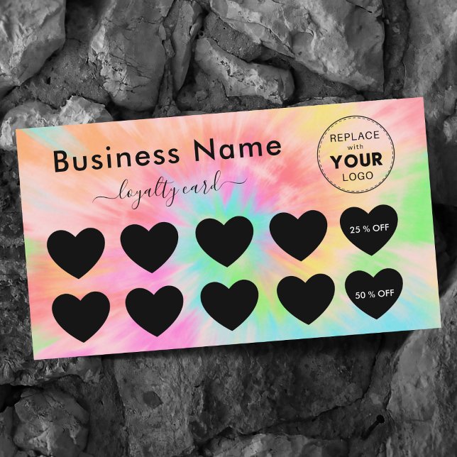 Colourful Tie Dye Add Logo Discount Minimal & Girl Loyalty Card (Creator Uploaded)