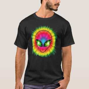 Colourful Tie Dye Alien Head Hippie Party Rave T-Shirt
