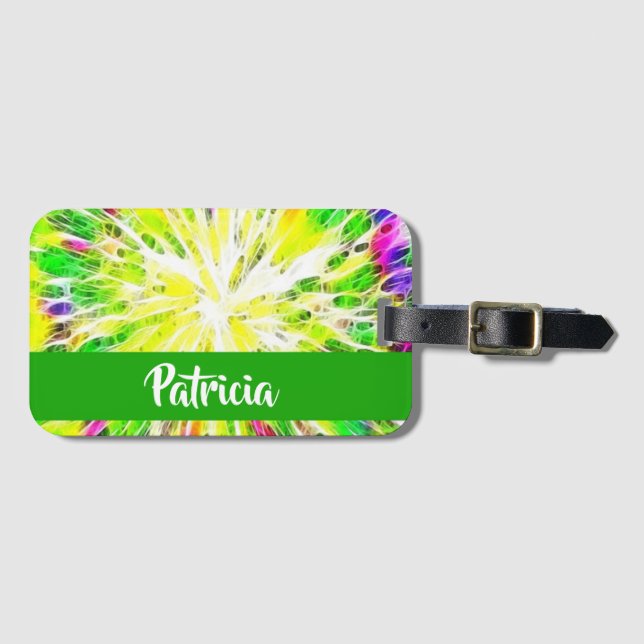 Colourful tie dye custom name pattern luggage tag (Front Horizontal)