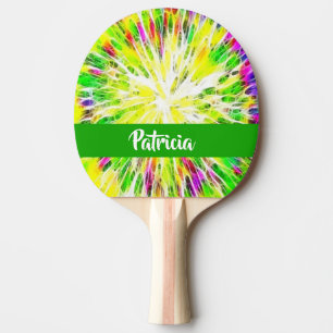 Colourful tie dye custom name pattern ping pong paddle