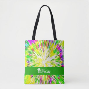 Colourful tie dye custom name pattern tote bag