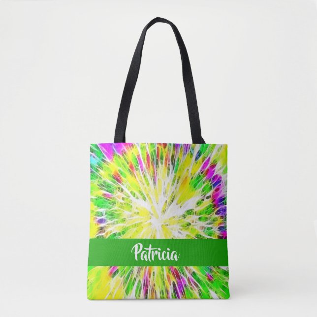 Colourful tie dye custom name pattern tote bag (Front)