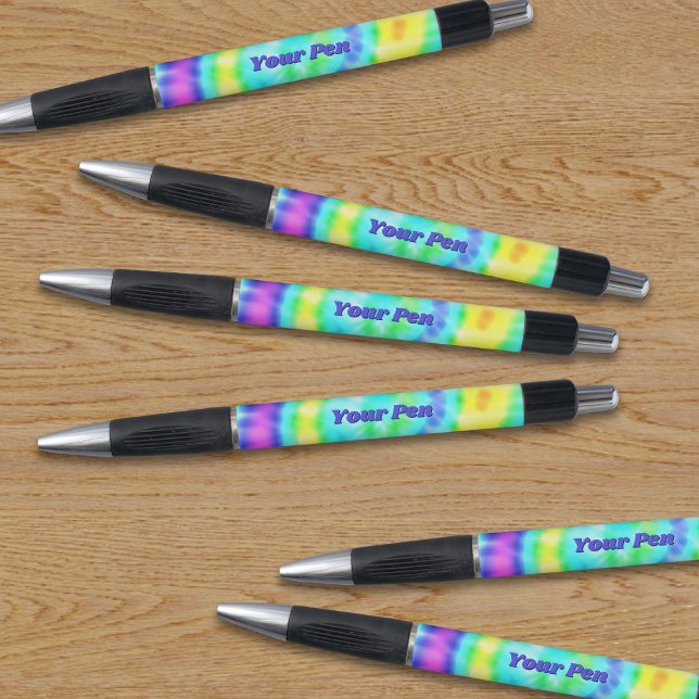 Colourful Tie Dye Cute Personalised Pen (A set of 6 tie dye pens with space for your name.)
