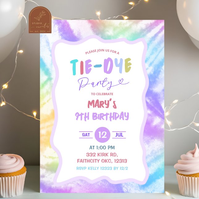 Colourful Tie Dye Girl Birthday Invitation (Creator Uploaded)