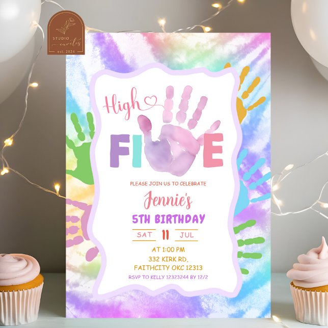 Colourful Tie Dye High Five Birthday Party  Invitation (Creator Uploaded)
