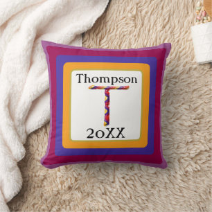 Colourful Tie Dye Letter T Initial Monogram Cushion