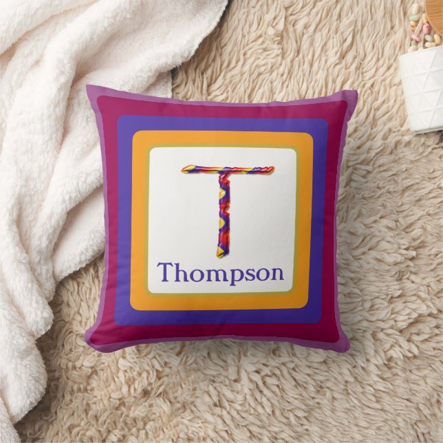 Colourful Tie Dye Letter T Initial Monogram Cushion (Blanket)
