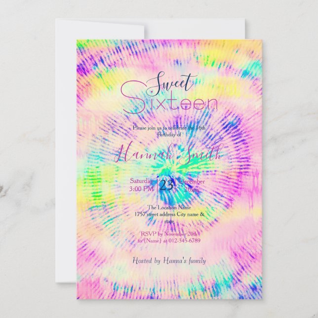 Colourful Tie Dye Neon Summer  Invitation (Front)