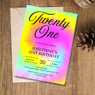 Colourful Tie Dye Pastel Boho 21st Birthday Invitation