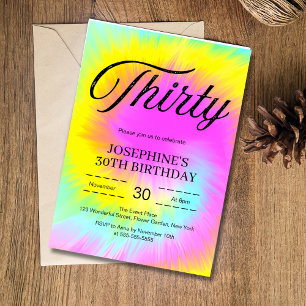 Colourful Tie Dye Pastel Boho 30th Birthday Invitation