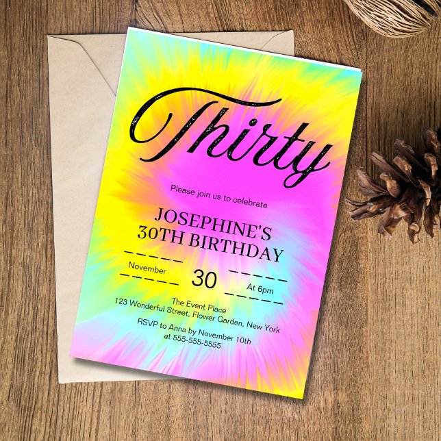 Colourful Tie Dye Pastel Boho 30th Birthday Invitation (Creator Uploaded)