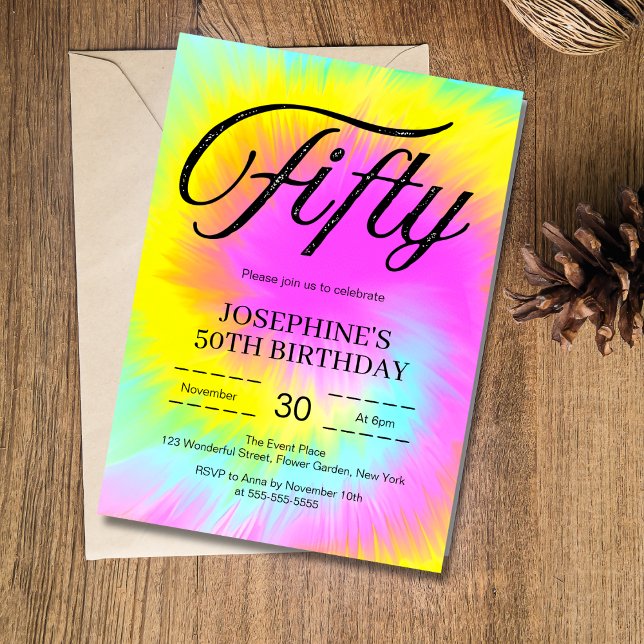 Colourful Tie Dye Pastel Boho 50th Birthday Invitation (Creator Uploaded)