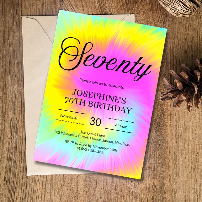Colourful Tie Dye Pastel Boho 70th Birthday Invitation (Creator Uploaded)