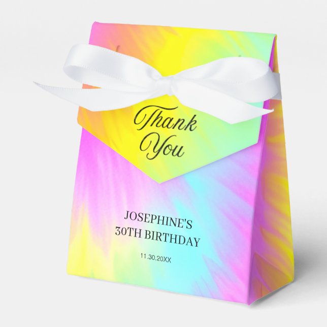 Colourful Tie Dye Pastel Rainbow Birthday Thank Yo Favour Box (Front Side)
