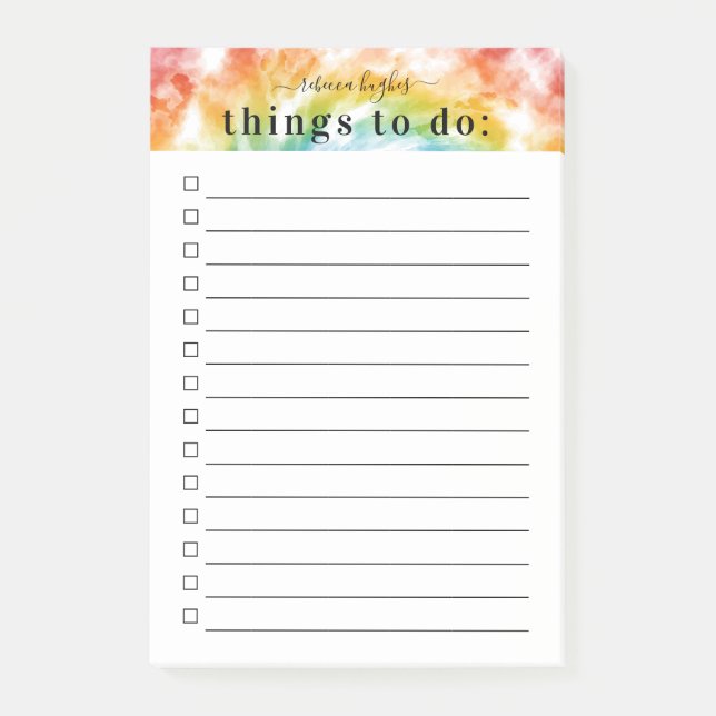 Colourful Tie Dye Pattern | Monogram Post-it Notes (Front)