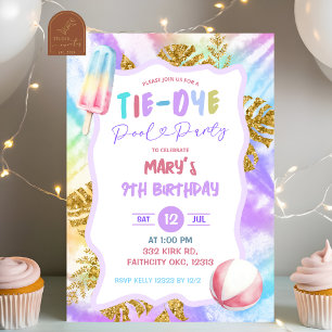 Colourful Tie Dye Pool Party Invitation