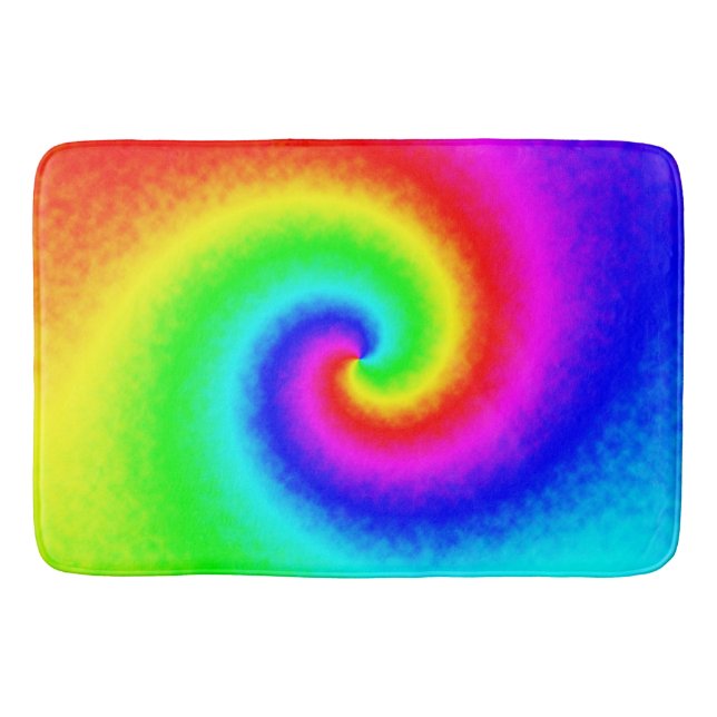 Colourful Tie Dye Rainbow Swirl Hippie Boho Chic Bath Mat (Front)