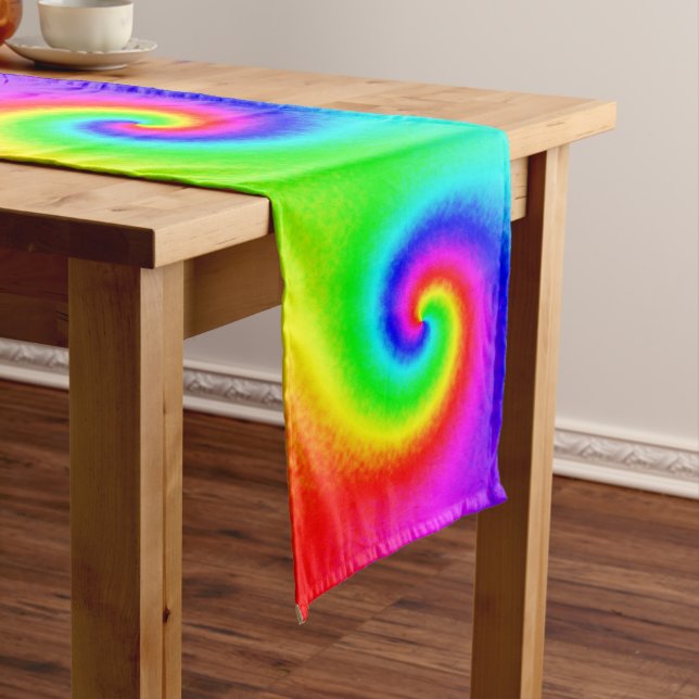 Colourful Tie Dye Rainbow Swirl Hippie Boho Chic Long Table Runner (In Situ)