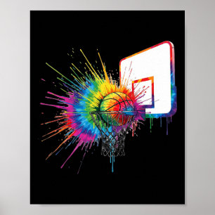 Colourful Tie Dye Sketll Hoop Paint Splatter Sport Poster