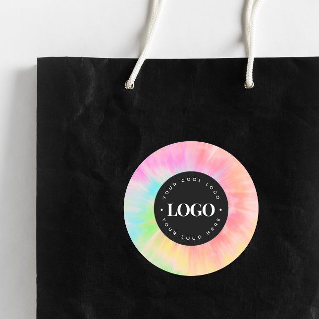 Colourful Tie Dye & Your Custom Logo Here Business Classic Round Sticker (Creator Uploaded)