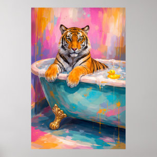 Colourful Tiger Bath Poster, Abstract Animal Wall Poster