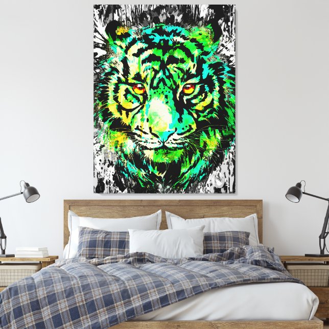 Colourful Tiger Canvas Print | Colourful Tiger Art (Insitu(Bedroom))