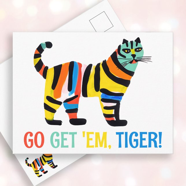 Colourful Tiger Cat Inspirational Encouragement Postcard (Creator Uploaded)