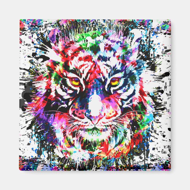 Colourful Tiger Drawing Magnet - Abstract Art Tige (Front)