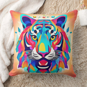 Colourful Tiger Face Art Cushion