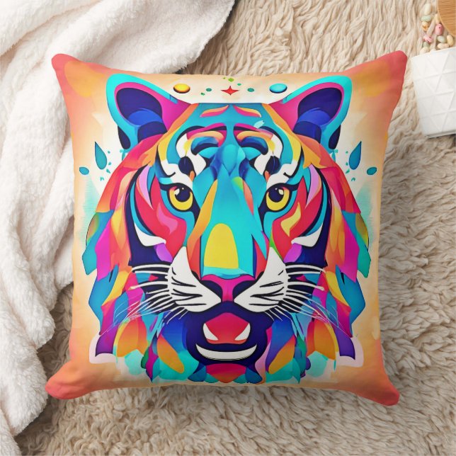 Colourful Tiger Face Art Cushion (Blanket)