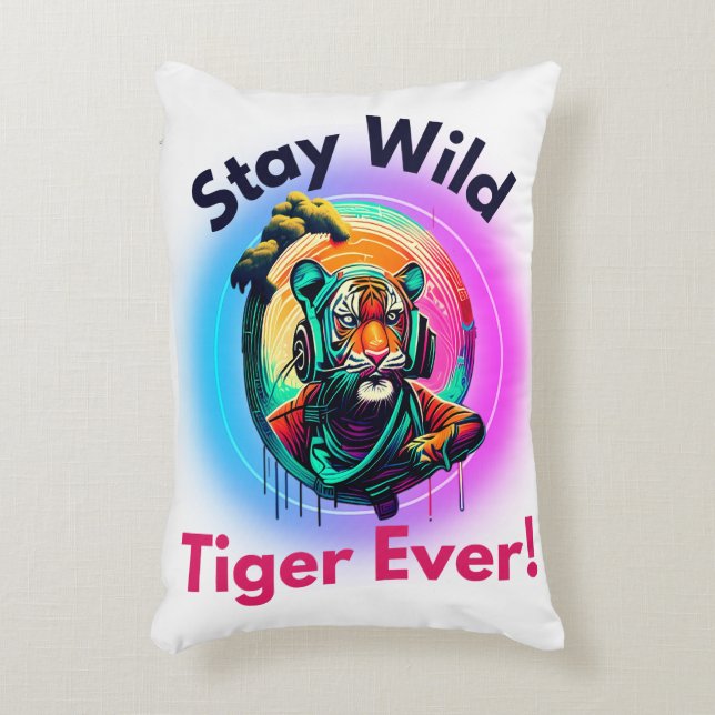 Colourful Tiger Face Decorative Cushion (Front(Vertical))