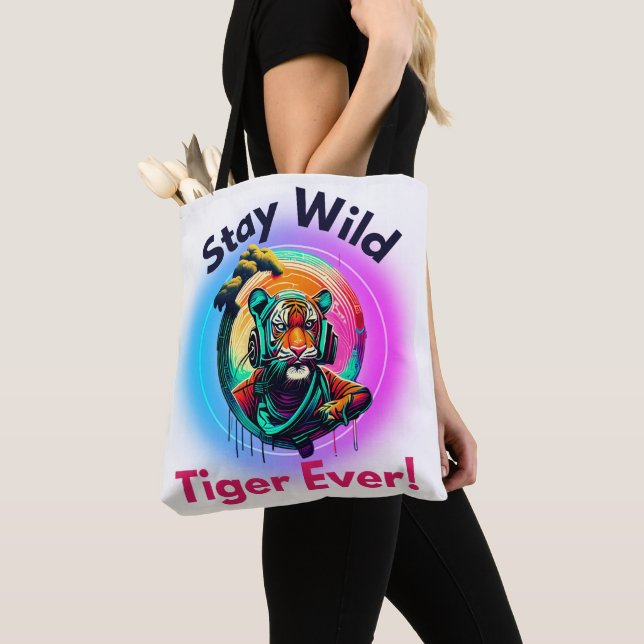 Colourful Tiger Face Tote Bag (Close Up)