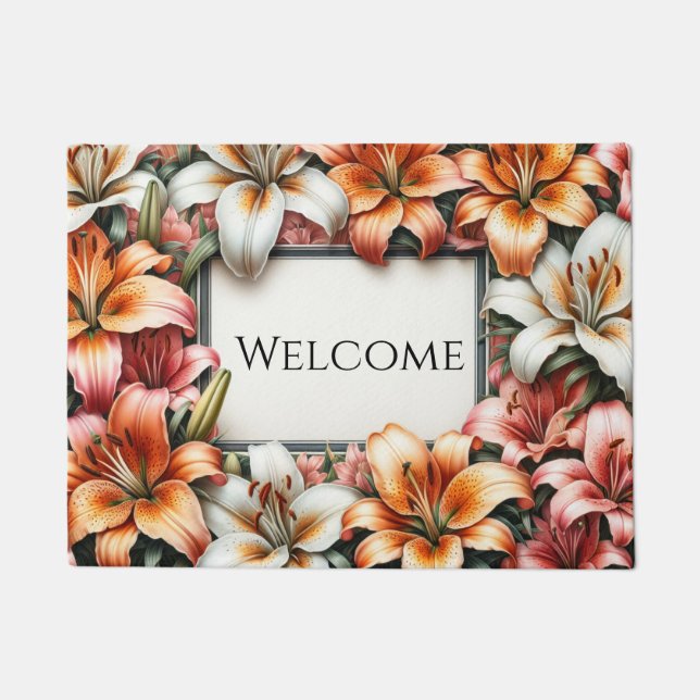 Colourful Tiger Lily Design Doormat (Front)