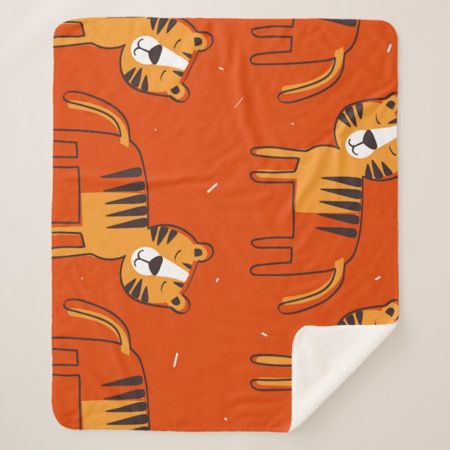 Colourful Tigers Hand Drawn Decor Sherpa Blanket (Front)