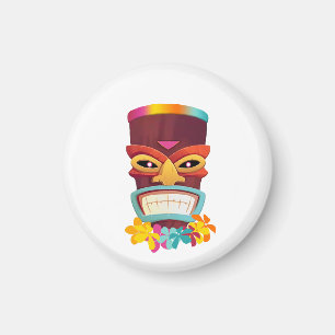 Colourful Tiki and Flowers Magnet