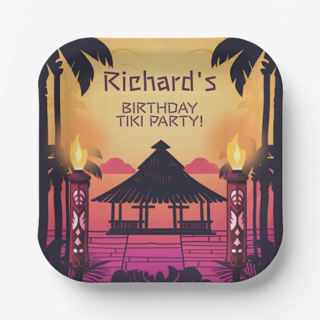 Colourful Tiki Hawaiian Birthday Party Paper Plate (Front)