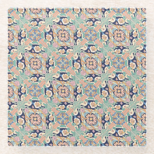 Colourful Tile Design Glass Coaster (Front)