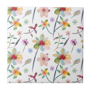 Colourful tile floral watercolor pattern