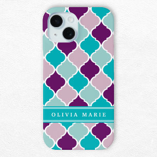 Colourful Tile Pattern with Custom Name iPhone 15 Case